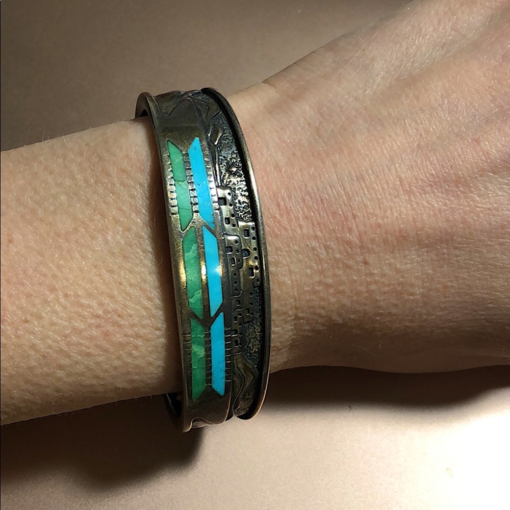 Enameled Silver Cuff by Navajo Artist Aaron Brokeshoulder